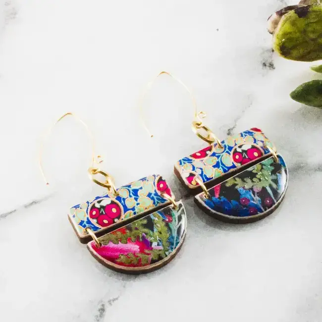 No Man's Land Bold Watercolor Floral Half Circle Drop Earrings