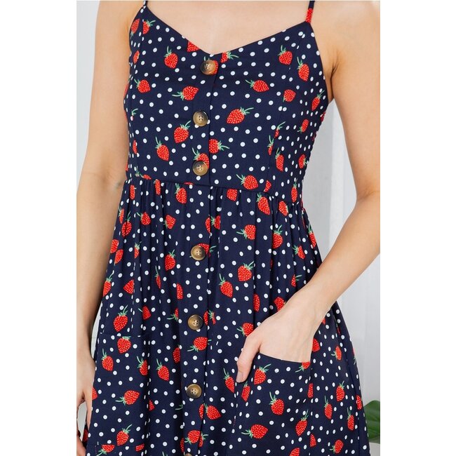 Strawberry Faux Button Down Cami Dress