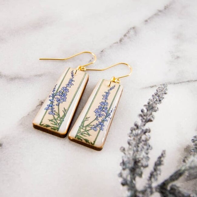 No Man's Land Vintage Art Deco Delphinium Flower Tapered Earrings