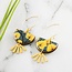 No Man's Land Yellow + Grey Floral Brass Fan Earrings