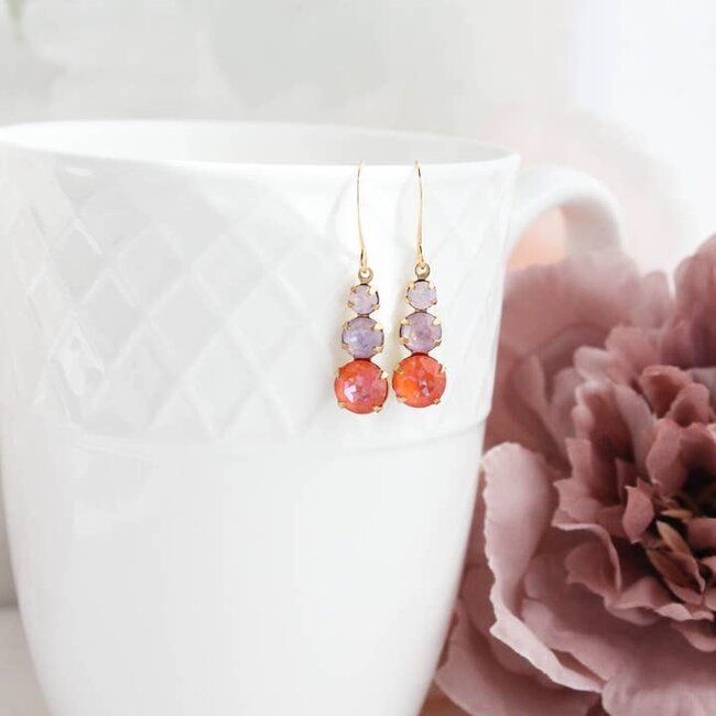 A Pocket of Posies Vintage Glass Earrings - Three Jewel - Orange and Lavender