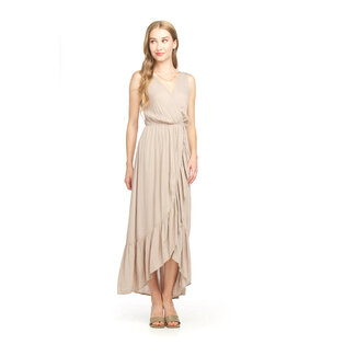 Papillon Erica - Crinkle Ruffle Trim Maxi Dress in stone