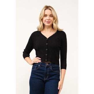 Poppy V-Neck Ribbed Cardigan in Black