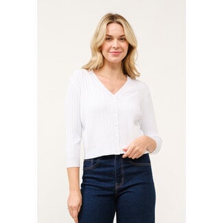 Poppy V-Neck Ribbed Cardigan in White