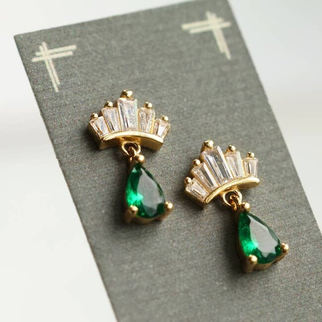 Silk Purse, Sow's Ear Emerald Green Gold Vermeil Crown Stud Earrings