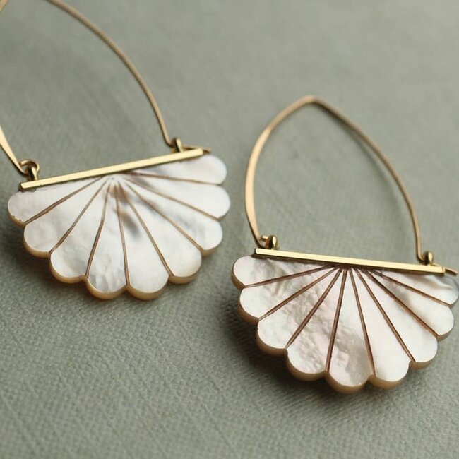 Silk Purse, Sow's Ear Mother of Pearl Art Deco Hoop Earrings