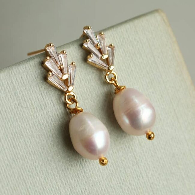 Silk Purse, Sow's Ear Art Deco Freshwater Pearl Earrings Gold
