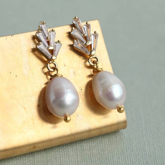 Silk Purse, Sow's Ear Art Deco Freshwater Pearl Earrings Gold