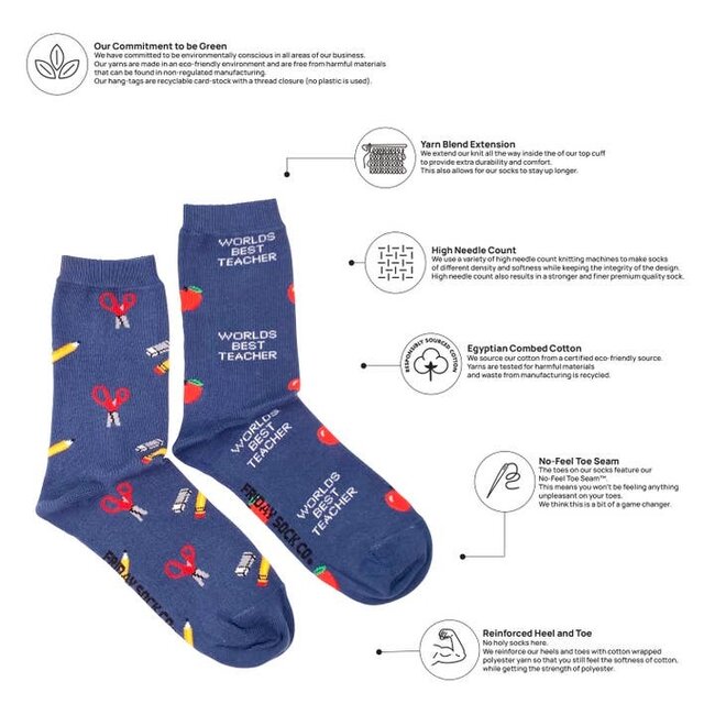 Friday Sock Co. Women's World's Best Teacher Socks