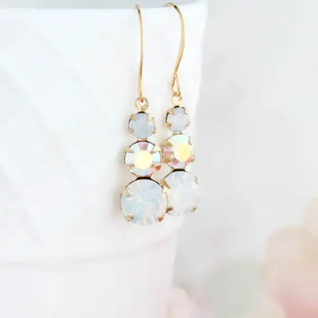 A Pocket of Posies Vintage Glass Earrings - Three Jewel White Opal Glass