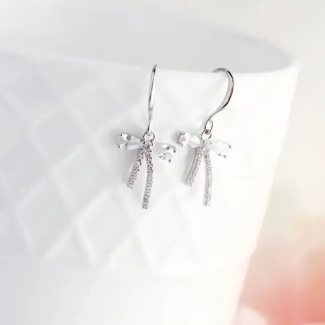 A Pocket of Posies Little Bow Earrings - Rhinestone Silver Plated