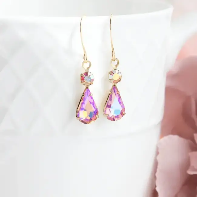 A Pocket of Posies Vintage Glass Teardrop Earrings - Aurora - Rose Pink