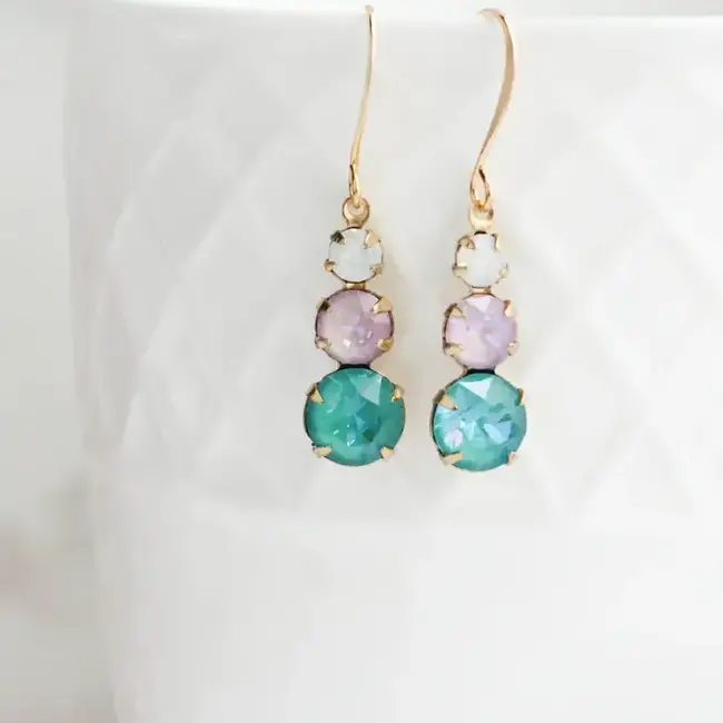 A Pocket of Posies Vintage Glass Earrings - Jewel - Teal and Lavender