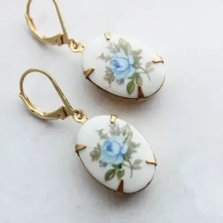 A Pocket of Posies Blue Rose Cameo Earrings