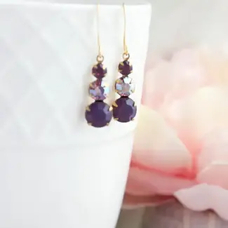 A Pocket of Posies Vintage Glass Earrings -Jewel - Shades of Purple