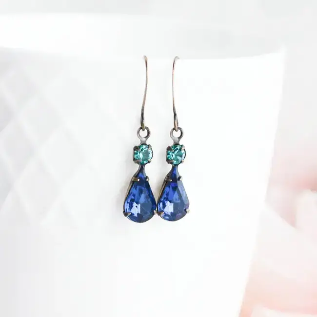 A Pocket of Posies Vintage Glass Teardrop Earrings - Midnight Blue