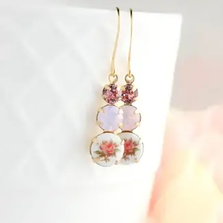 A Pocket of Posies Vintage Glass Earrings - Jewel - Pink Rose