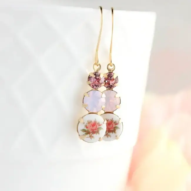 A Pocket of Posies Vintage Glass Earrings - Jewel - Pink Rose