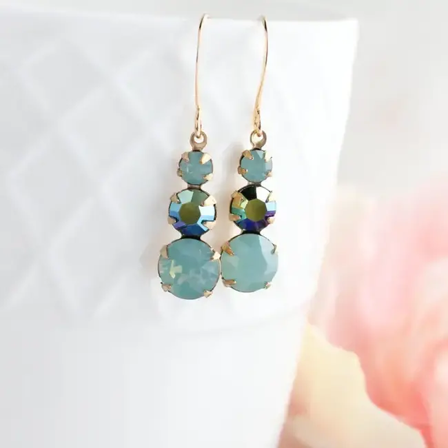 A Pocket of Posies Vintage Glass Earrings - Jewel - Shades of Aqua Mint