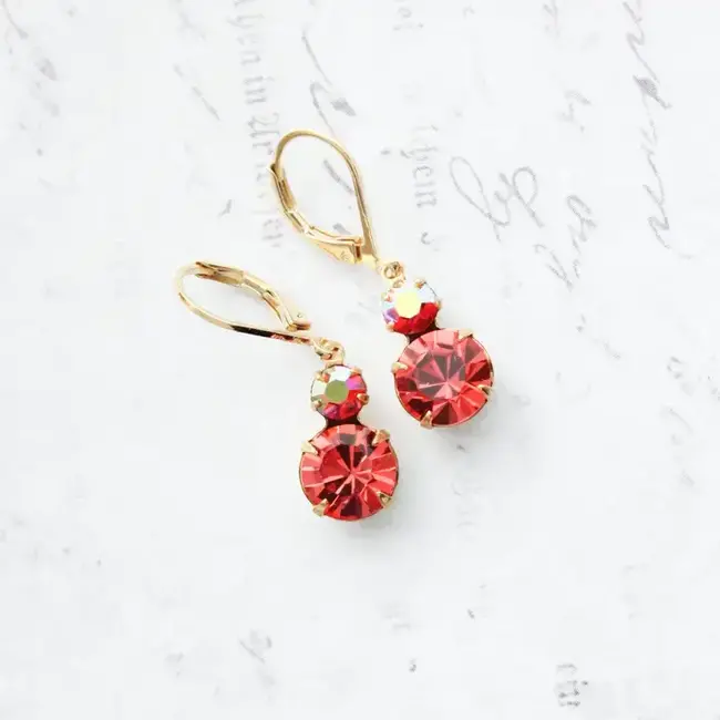 A Pocket of Posies Small Drop Earrings - Vintage Glass - Hot Coral Red