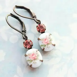 A Pocket of Posies Vintage - Flower Cameo Earrings - Pink Rose