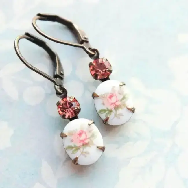 A Pocket of Posies Vintage - Flower Cameo Earrings - Pink Rose
