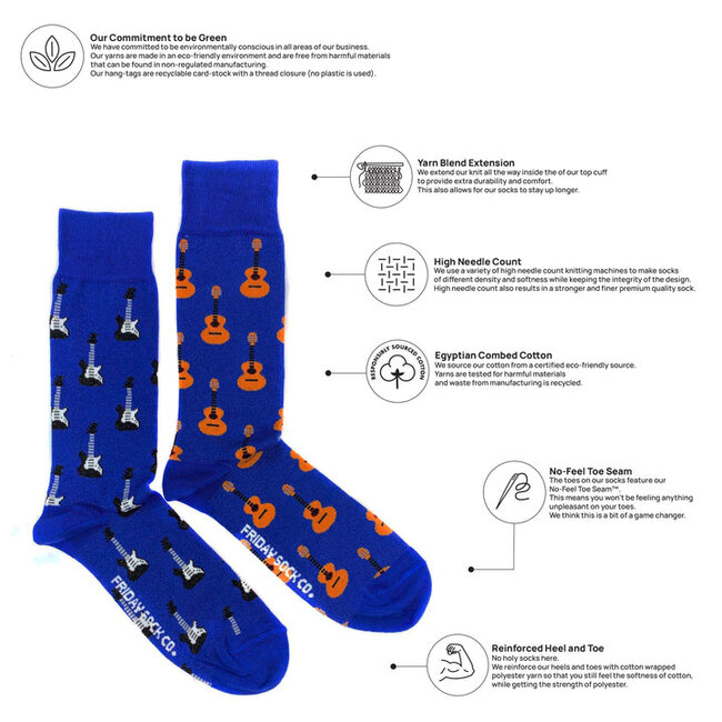 Friday Sock Co. Men's Acoustic Guitar & Electric Guitar Socks