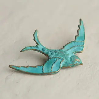 Silk Purse, Sow's Ear Small Verdigris Swallow Brooch