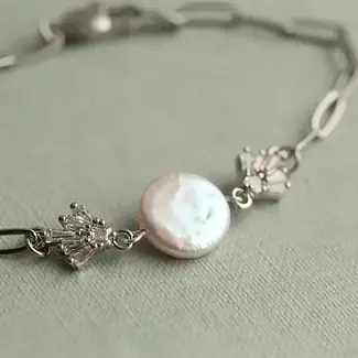 Silk Purse, Sow's Ear Silver Art Deco Freshwater Pearl Chain Bracelet