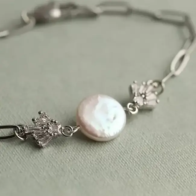 Silk Purse, Sow's Ear Silver Art Deco Freshwater Pearl Chain Bracelet
