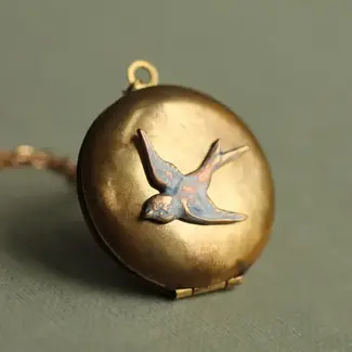 Silk Purse, Sow's Ear Antiqued Brass Bird Locket