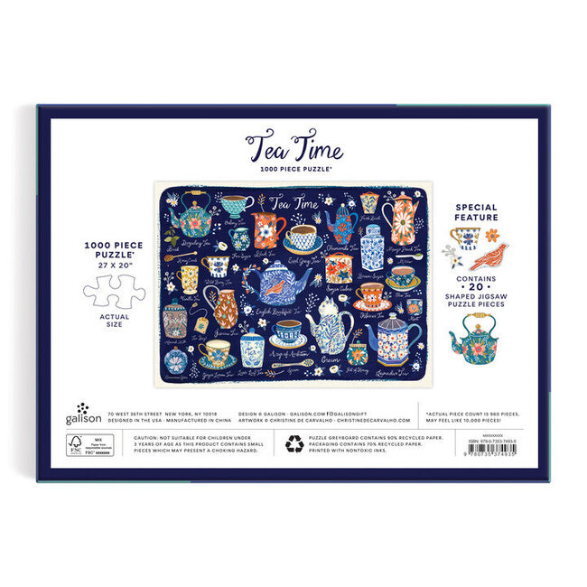 Galison/mudpuppy Tea Time 1000 Piece Puzzle with Shaped Pieces