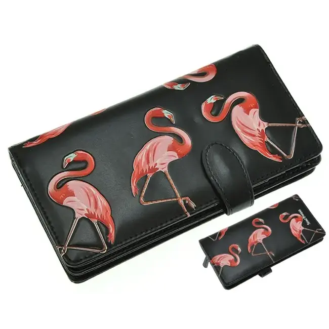 shagwear Large Wallet - Flamingos - Black