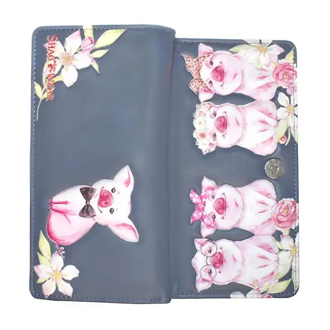 Shagwear Large Wallet Piggies at the Market Grey Zipper