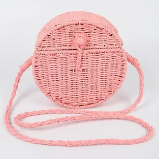 Round Straw Crossbody in Pink