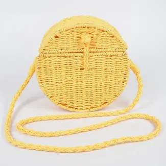 Round Straw Crossbody in Yellow