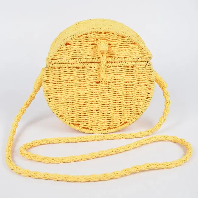 Round Straw Crossbody in Yellow