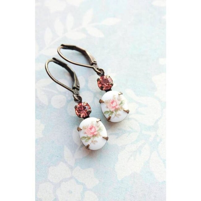 A Pocket of Posies Vintage - Flower Cameo Earrings - Pink Rose