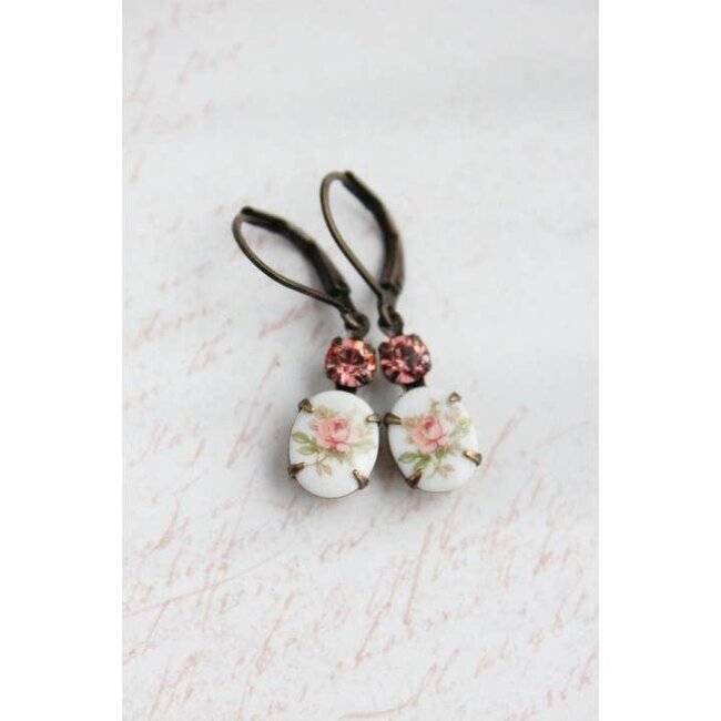 A Pocket of Posies Vintage - Flower Cameo Earrings - Pink Rose