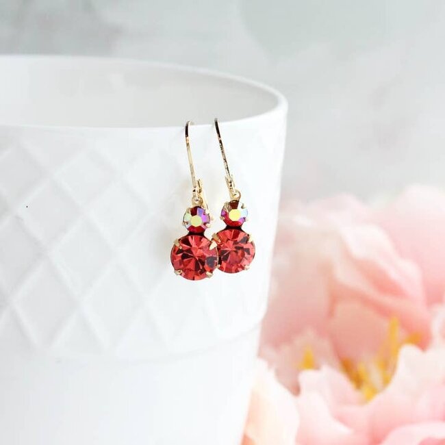 A Pocket of Posies Small Drop Earrings - Vintage Glass - Hot Coral Red