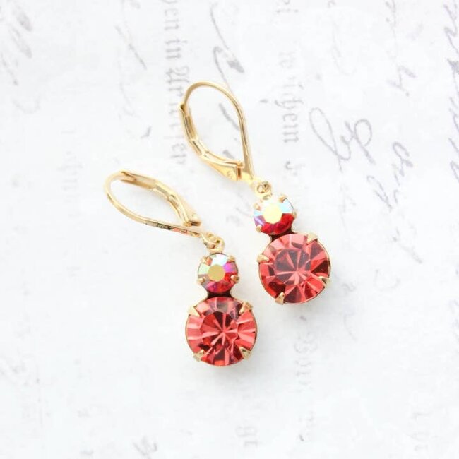 A Pocket of Posies Small Drop Earrings - Vintage Glass - Hot Coral Red