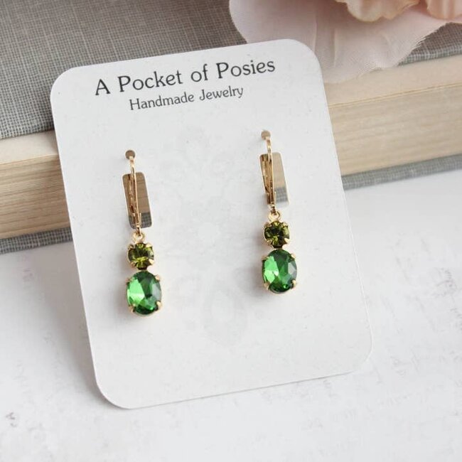 A Pocket of Posies Little Spring Green Earrings - Vintage Glass
