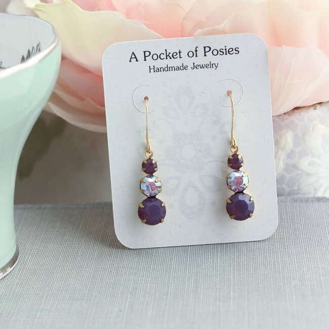 A Pocket of Posies Vintage Glass Earrings -Jewel - Shades of Purple