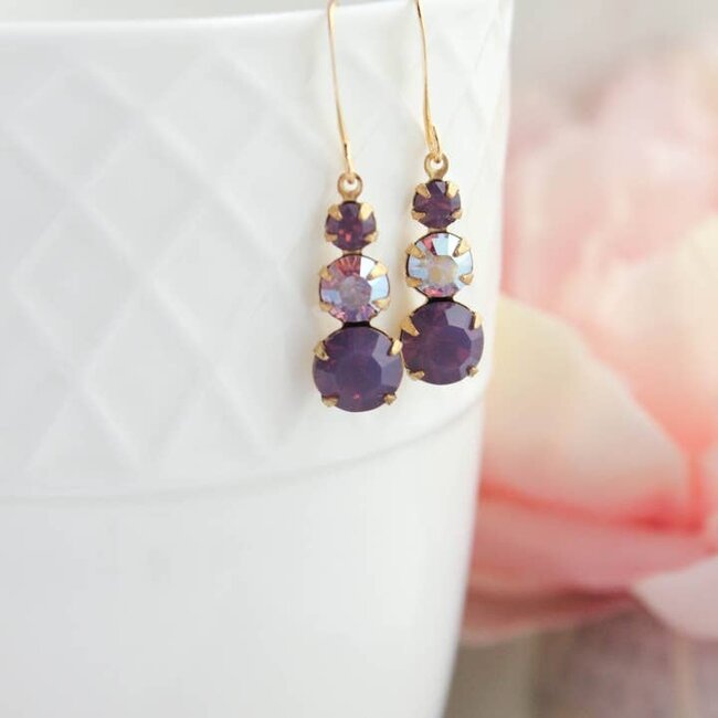 A Pocket of Posies Vintage Glass Earrings -Jewel - Shades of Purple