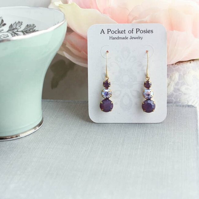 A Pocket of Posies Vintage Glass Earrings -Jewel - Shades of Purple