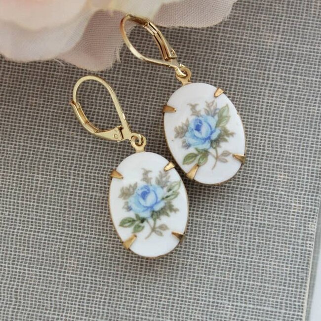 A Pocket of Posies Blue Rose Cameo Earrings