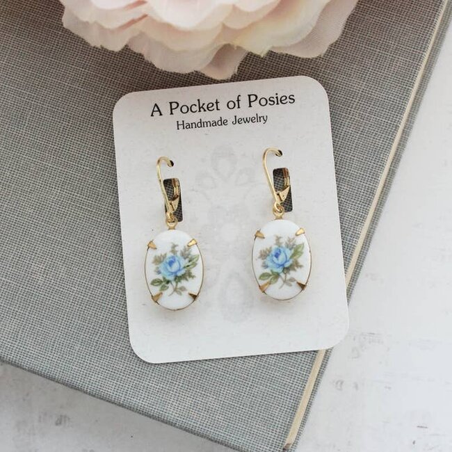 A Pocket of Posies Blue Rose Cameo Earrings