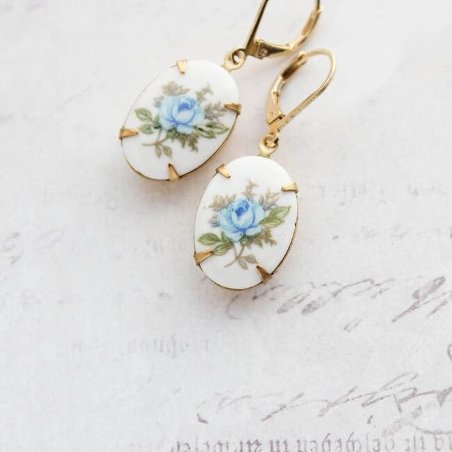 A Pocket of Posies Blue Rose Cameo Earrings