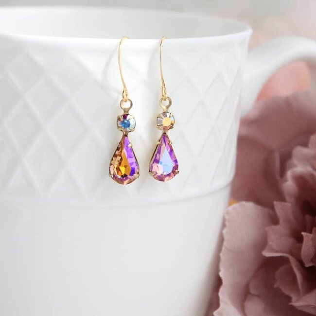 A Pocket of Posies Vintage Glass Teardrop Earrings - Aurora - Rose Pink