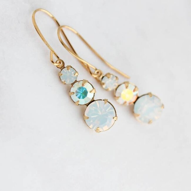 A Pocket of Posies Vintage Glass Earrings - Three Jewel White Opal Glass